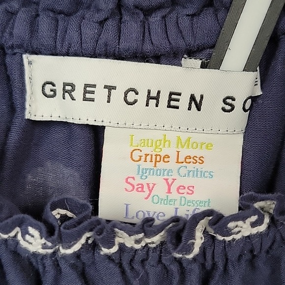 GRETCHEN SCOTT Big Love Dress Blue Embroider Midi Maxi Off The Shoulder Cotton M - Picture 4 of 15